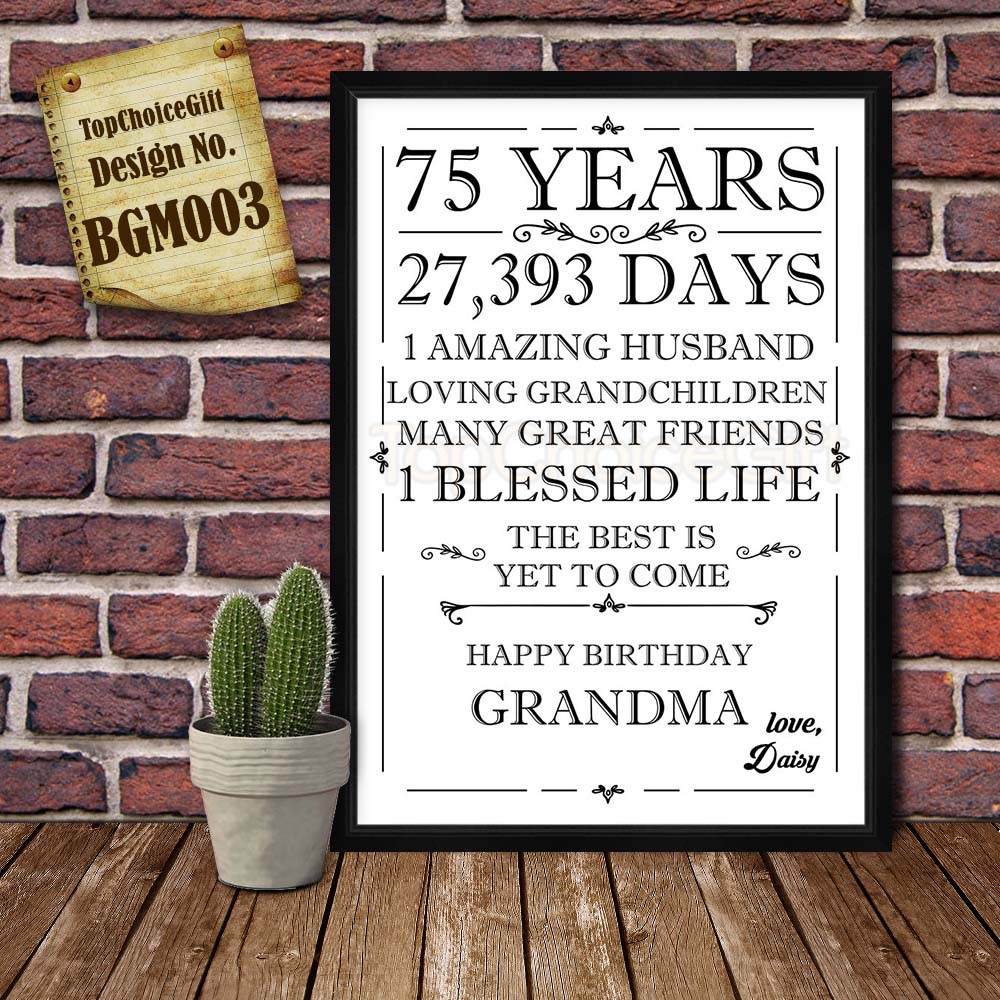 75th birthday gift hot sale ideas for grandma